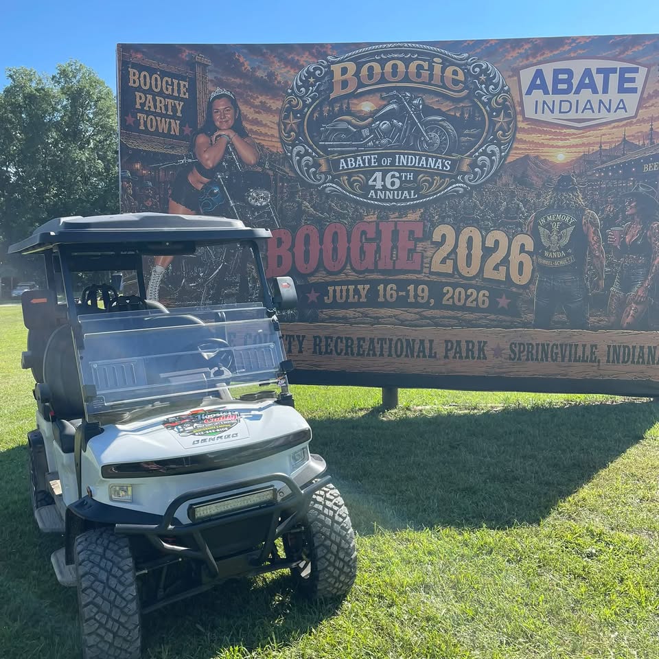 Hoosier Caddy rental cart at the Boogie 2026 motorcycle rally
